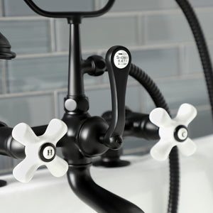 Aqua Vintage AE211T0 Three-Handle 2-Hole Deck Mount Clawfoot Tub Faucet with Hand Shower, Matte Black