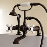 Aqua Vintage AE211T5 Three-Handle 2-Hole Deck Mount Clawfoot Tub Faucet with Hand Shower, Oil Rubbed Bronze