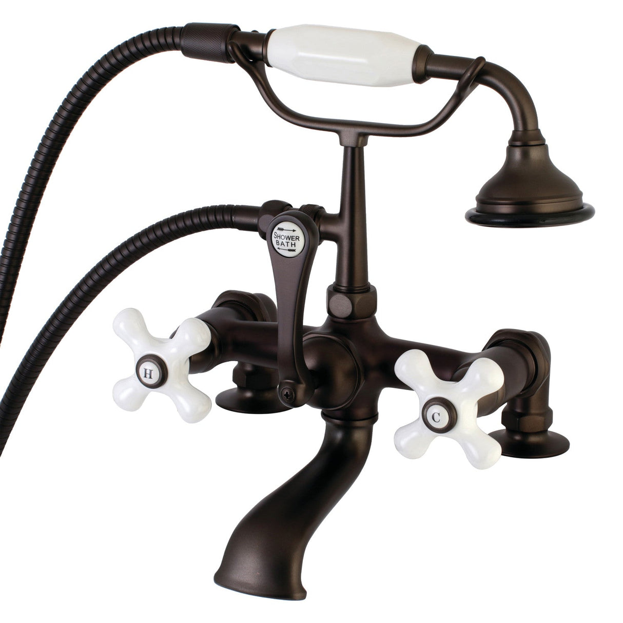 Aqua Vintage AE211T5 Three-Handle 2-Hole Deck Mount Clawfoot Tub Faucet with Hand Shower, Oil Rubbed Bronze