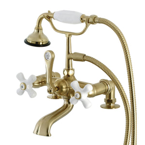 Aqua Vintage AE211T7 Three-Handle 2-Hole Deck Mount Clawfoot Tub Faucet with Hand Shower, Brushed Brass