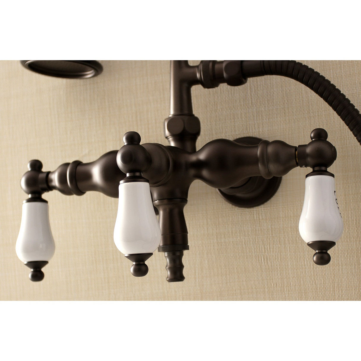 Aqua Vintage AE21T5 Three-Handle 2-Hole Tub Wall Mount Clawfoot Tub Faucet with Hand Shower, Oil Rubbed Bronze