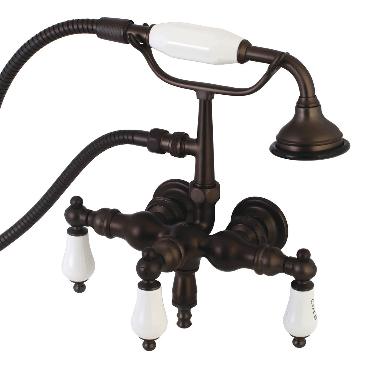 Aqua Vintage AE21T5 Three-Handle 2-Hole Tub Wall Mount Clawfoot Tub Faucet with Hand Shower, Oil Rubbed Bronze