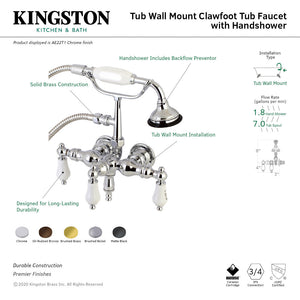 Aqua Vintage AE21T7 Three-Handle 2-Hole Tub Wall Mount Clawfoot Tub Faucet with Hand Shower, Brushed Brass