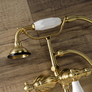Aqua Vintage AE21T7 Three-Handle 2-Hole Tub Wall Mount Clawfoot Tub Faucet with Hand Shower, Brushed Brass