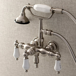 Aqua Vintage AE21T8 Three-Handle 2-Hole Tub Wall Mount Clawfoot Tub Faucet with Hand Shower, Brushed Nickel
