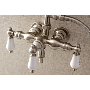 Aqua Vintage AE21T8 Three-Handle 2-Hole Tub Wall Mount Clawfoot Tub Faucet with Hand Shower, Brushed Nickel