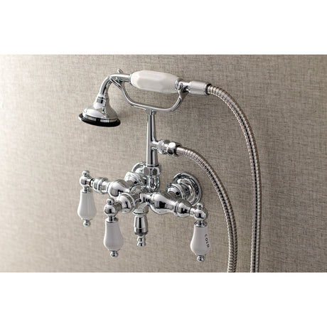 Aqua Vintage AE22T1 Three-Handle 2-Hole Tub Wall Mount Clawfoot Tub Faucet with Hand Shower, Polished Chrome