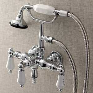 Aqua Vintage AE22T1 Three-Handle 2-Hole Tub Wall Mount Clawfoot Tub Faucet with Hand Shower, Polished Chrome