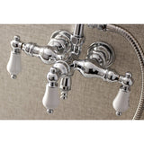 Aqua Vintage AE22T1 Three-Handle 2-Hole Tub Wall Mount Clawfoot Tub Faucet with Hand Shower, Polished Chrome