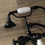 Aqua Vintage AE23T0 Three-Handle 2-Hole Tub Wall Mount Clawfoot Tub Faucet with Hand Shower, Matte Black
