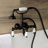 Aqua Vintage AE23T0 Three-Handle 2-Hole Tub Wall Mount Clawfoot Tub Faucet with Hand Shower, Matte Black