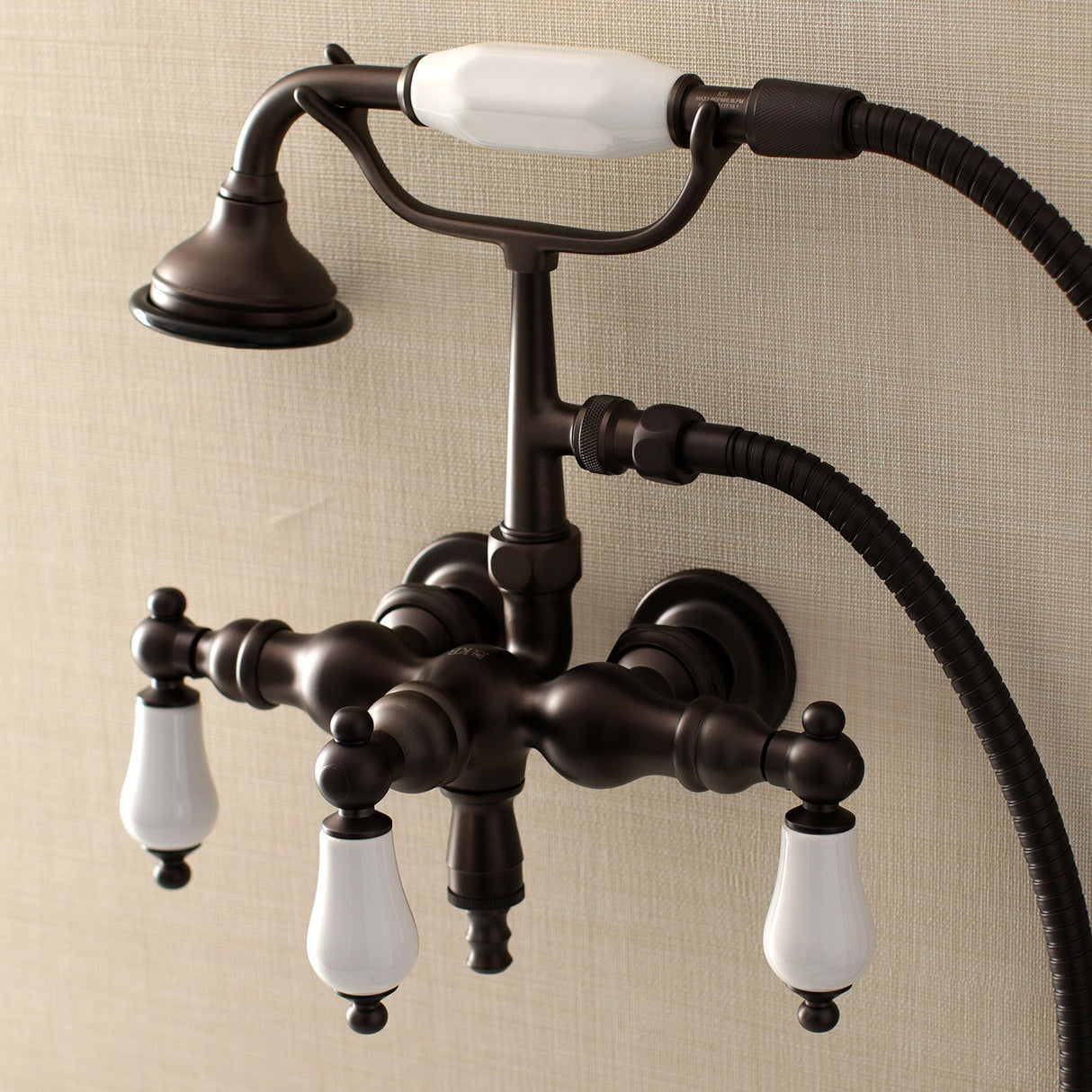 Aqua Vintage AE23T5 Three-Handle 2-Hole Tub Wall Mount Clawfoot Tub Faucet with Hand Shower, Oil Rubbed Bronze