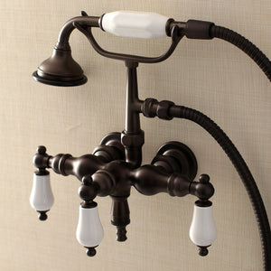 Aqua Vintage AE23T5 Three-Handle 2-Hole Tub Wall Mount Clawfoot Tub Faucet with Hand Shower, Oil Rubbed Bronze