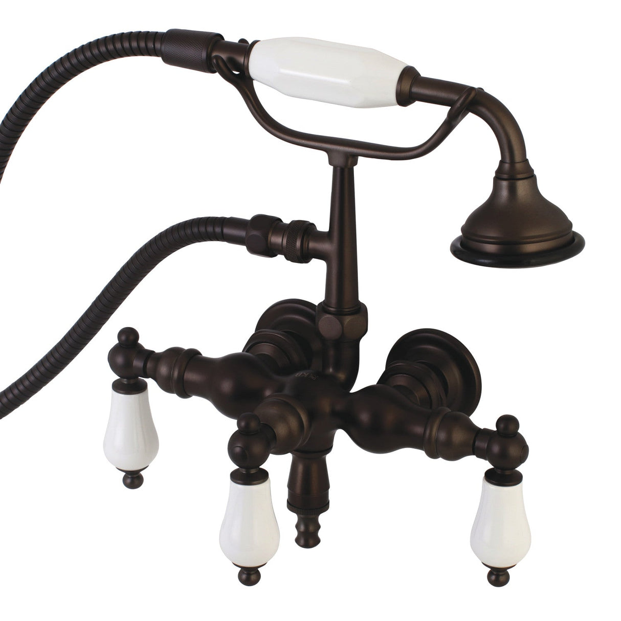Aqua Vintage AE23T5 Three-Handle 2-Hole Tub Wall Mount Clawfoot Tub Faucet with Hand Shower, Oil Rubbed Bronze