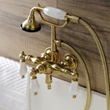 Aqua Vintage AE23T7 Three-Handle 2-Hole Tub Wall Mount Clawfoot Tub Faucet with Hand Shower, Brushed Brass
