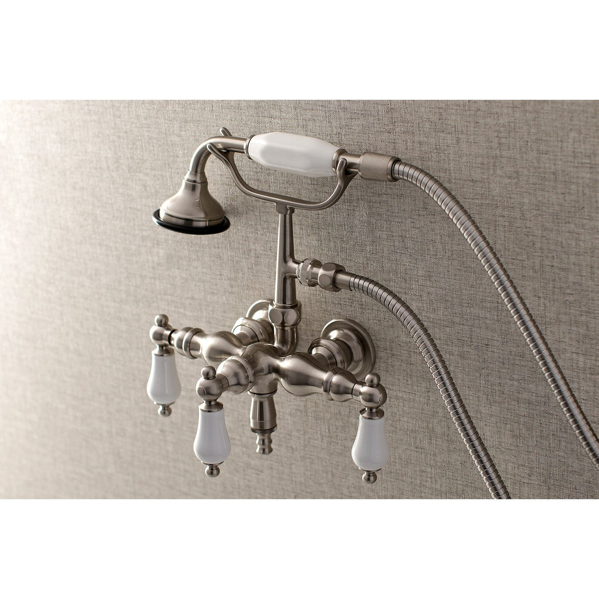 Aqua Vintage AE23T8 Three-Handle 2-Hole Tub Wall Mount Clawfoot Tub Faucet with Hand Shower, Brushed Nickel