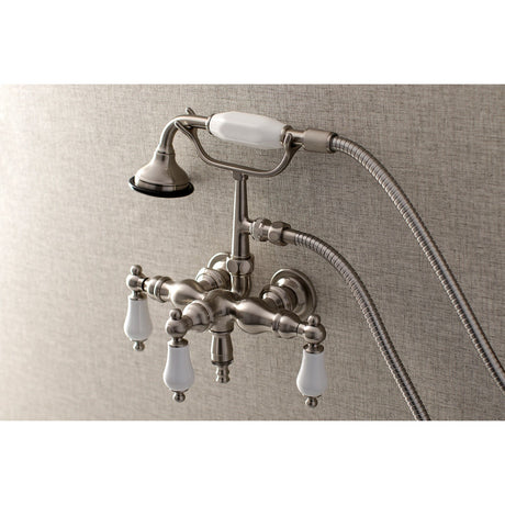 Aqua Vintage AE23T8 Three-Handle 2-Hole Tub Wall Mount Clawfoot Tub Faucet with Hand Shower, Brushed Nickel