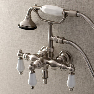 Aqua Vintage AE23T8 Three-Handle 2-Hole Tub Wall Mount Clawfoot Tub Faucet with Hand Shower, Brushed Nickel