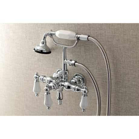 Aqua Vintage AE24T1 Three-Handle 2-Hole Tub Wall Mount Clawfoot Tub Faucet with Hand Shower, Polished Chrome