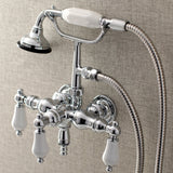 Aqua Vintage AE24T1 Three-Handle 2-Hole Tub Wall Mount Clawfoot Tub Faucet with Hand Shower, Polished Chrome