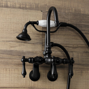 Aqua Vintage AE301T0 Three-Handle 2-Hole Tub Wall Mount Clawfoot Tub Faucet with Hand Shower, Matte Black