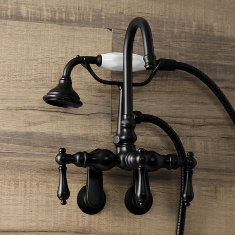 Aqua Vintage AE301T0 Three-Handle 2-Hole Tub Wall Mount Clawfoot Tub Faucet with Hand Shower, Matte Black