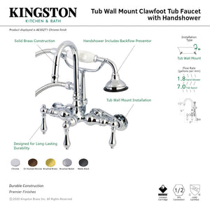Aqua Vintage AE301T5 Three-Handle 2-Hole Tub Wall Mount Clawfoot Tub Faucet with Hand Shower, Oil Rubbed Bronze