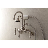 Aqua Vintage AE301T8 Three-Handle 2-Hole Tub Wall Mount Clawfoot Tub Faucet with Hand Shower, Brushed Nickel