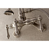 Aqua Vintage AE301T8 Three-Handle 2-Hole Tub Wall Mount Clawfoot Tub Faucet with Hand Shower, Brushed Nickel