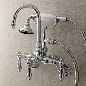 Aqua Vintage AE302T1 Three-Handle 2-Hole Tub Wall Mount Clawfoot Tub Faucet with Hand Shower, Polished Chrome