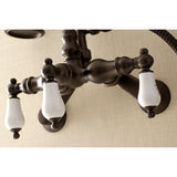 Aqua Vintage AE303T5 Three-Handle 2-Hole Tub Wall Mount Clawfoot Tub Faucet with Hand Shower, Oil Rubbed Bronze