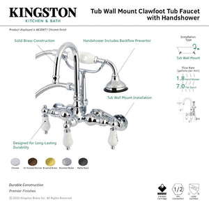 Aqua Vintage AE303T7 Three-Handle 2-Hole Tub Wall Mount Clawfoot Tub Faucet with Hand Shower, Brushed Brass