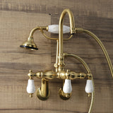 Aqua Vintage AE303T7 Three-Handle 2-Hole Tub Wall Mount Clawfoot Tub Faucet with Hand Shower, Brushed Brass