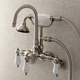 Aqua Vintage AE303T8 Three-Handle 2-Hole Tub Wall Mount Clawfoot Tub Faucet with Hand Shower, Brushed Nickel