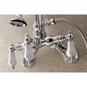 Aqua Vintage AE304T1 Three-Handle 2-Hole Tub Wall Mount Clawfoot Tub Faucet with Hand Shower, Polished Chrome