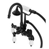 Aqua Vintage AE305T0 Three-Handle 2-Hole Tub Wall Mount Clawfoot Tub Faucet with Hand Shower, Matte Black