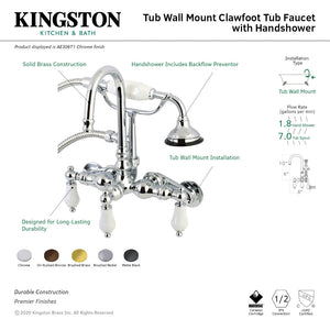 Aqua Vintage AE305T5 Three-Handle 2-Hole Tub Wall Mount Clawfoot Tub Faucet with Hand Shower, Oil Rubbed Bronze
