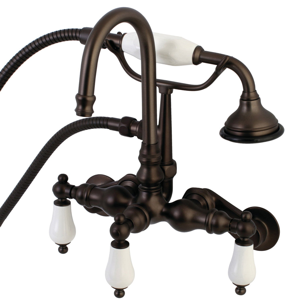 Aqua Vintage AE305T5 Three-Handle 2-Hole Tub Wall Mount Clawfoot Tub Faucet with Hand Shower, Oil Rubbed Bronze