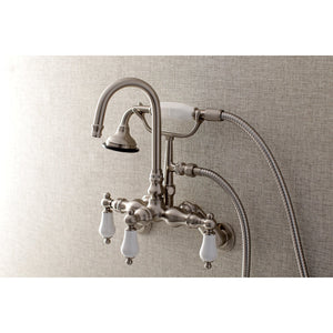 Aqua Vintage AE305T8 Three-Handle 2-Hole Tub Wall Mount Clawfoot Tub Faucet with Hand Shower, Brushed Nickel