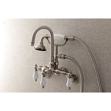 Aqua Vintage AE305T8 Three-Handle 2-Hole Tub Wall Mount Clawfoot Tub Faucet with Hand Shower, Brushed Nickel