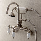 Aqua Vintage AE305T8 Three-Handle 2-Hole Tub Wall Mount Clawfoot Tub Faucet with Hand Shower, Brushed Nickel