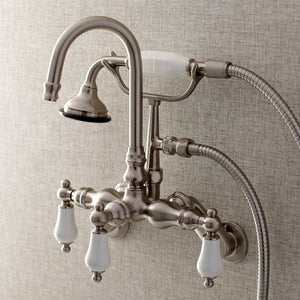 Aqua Vintage AE305T8 Three-Handle 2-Hole Tub Wall Mount Clawfoot Tub Faucet with Hand Shower, Brushed Nickel