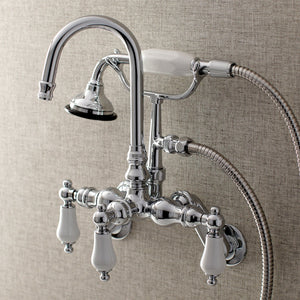Aqua Vintage AE306T1 Three-Handle 2-Hole Tub Wall Mount Clawfoot Tub Faucet with Hand Shower, Polished Chrome