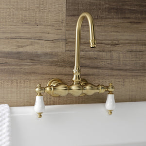 Aqua Vintage AE3T7 Two-Handle 2-Hole Tub Wall Mount Clawfoot Tub Faucet, Brushed Brass