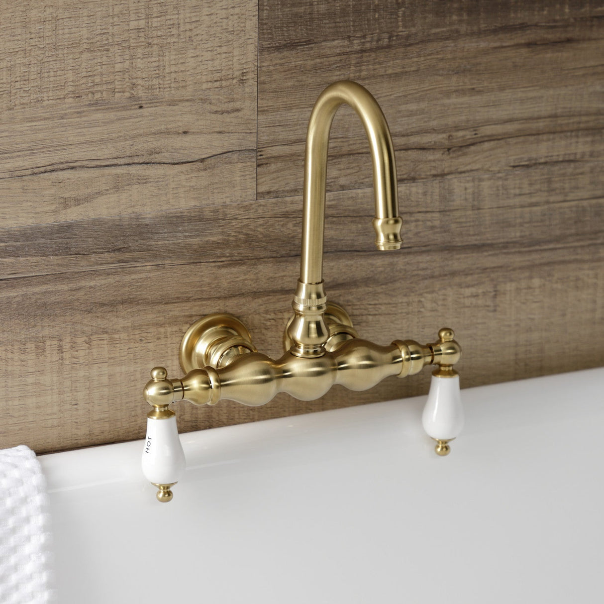 Aqua Vintage AE3T7 Two-Handle 2-Hole Tub Wall Mount Clawfoot Tub Faucet, Brushed Brass