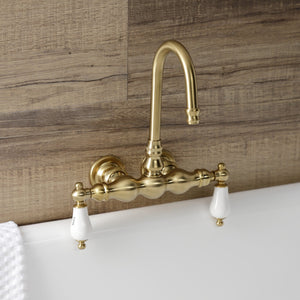 Aqua Vintage AE3T7 Two-Handle 2-Hole Tub Wall Mount Clawfoot Tub Faucet, Brushed Brass