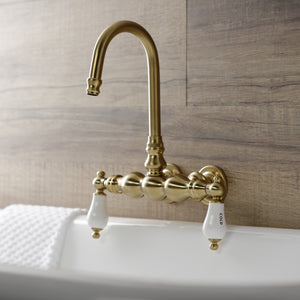 Aqua Vintage AE3T7 Two-Handle 2-Hole Tub Wall Mount Clawfoot Tub Faucet, Brushed Brass