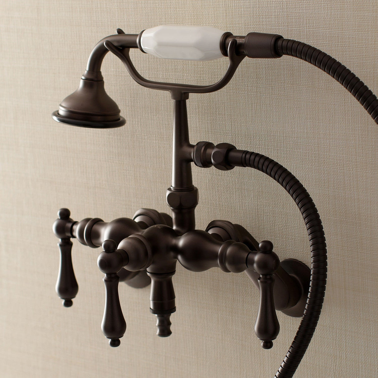Vintage AE419T5 Three-Handle 2-Hole Tub Wall Mount Clawfoot Tub Faucet with Hand Shower, Oil Rubbed Bronze