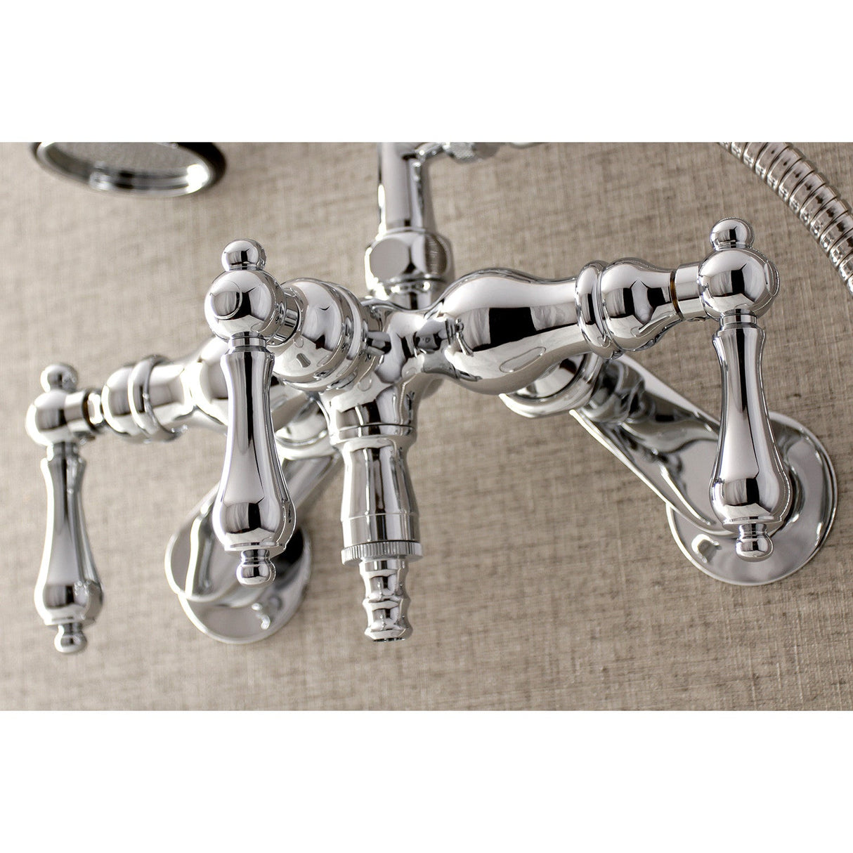 Vintage AE420T1 Three-Handle 2-Hole Tub Wall Mount Clawfoot Tub Faucet with Hand Shower, Polished Chrome