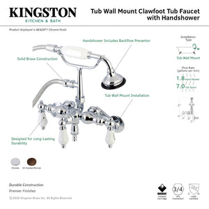 Vintage AE424T1 Three-Handle 2-Hole Tub Wall Mount Clawfoot Tub Faucet with Hand Shower, Polished Chrome